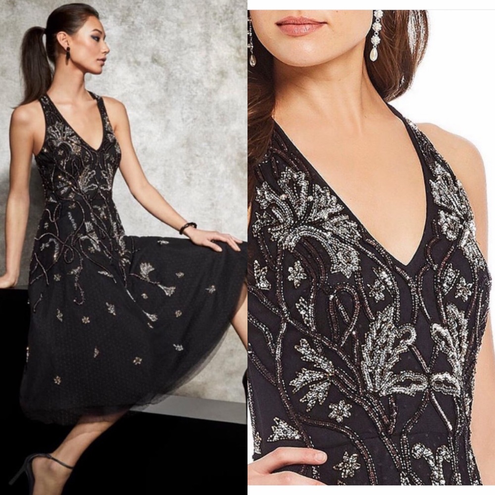 Aidan Mattox embellished midi V-neckline sleeveless dress - Picture 3 of 7